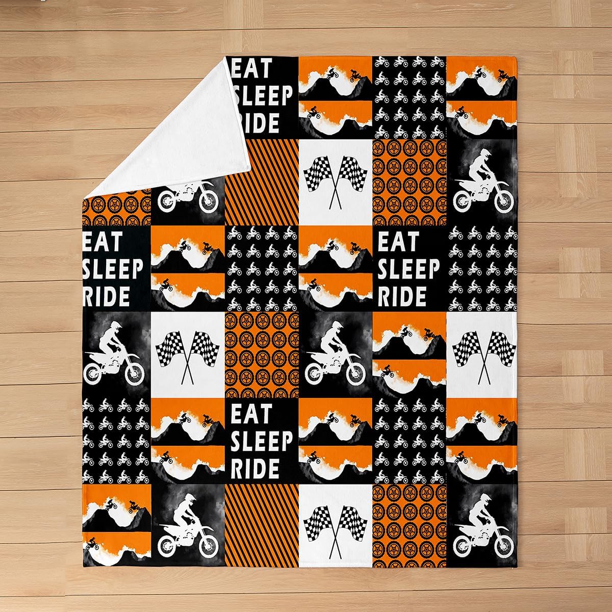 Dirt Bike Flannel Fleece Throw Blanket Kids,Extreme Sports Fuzzy Blanket For Bed Sofa Couch,All Season Racing Motocross Rider Bed Blanket Breathable Orange Grey Plush Blanket Room Decor Twin 60"x80"
