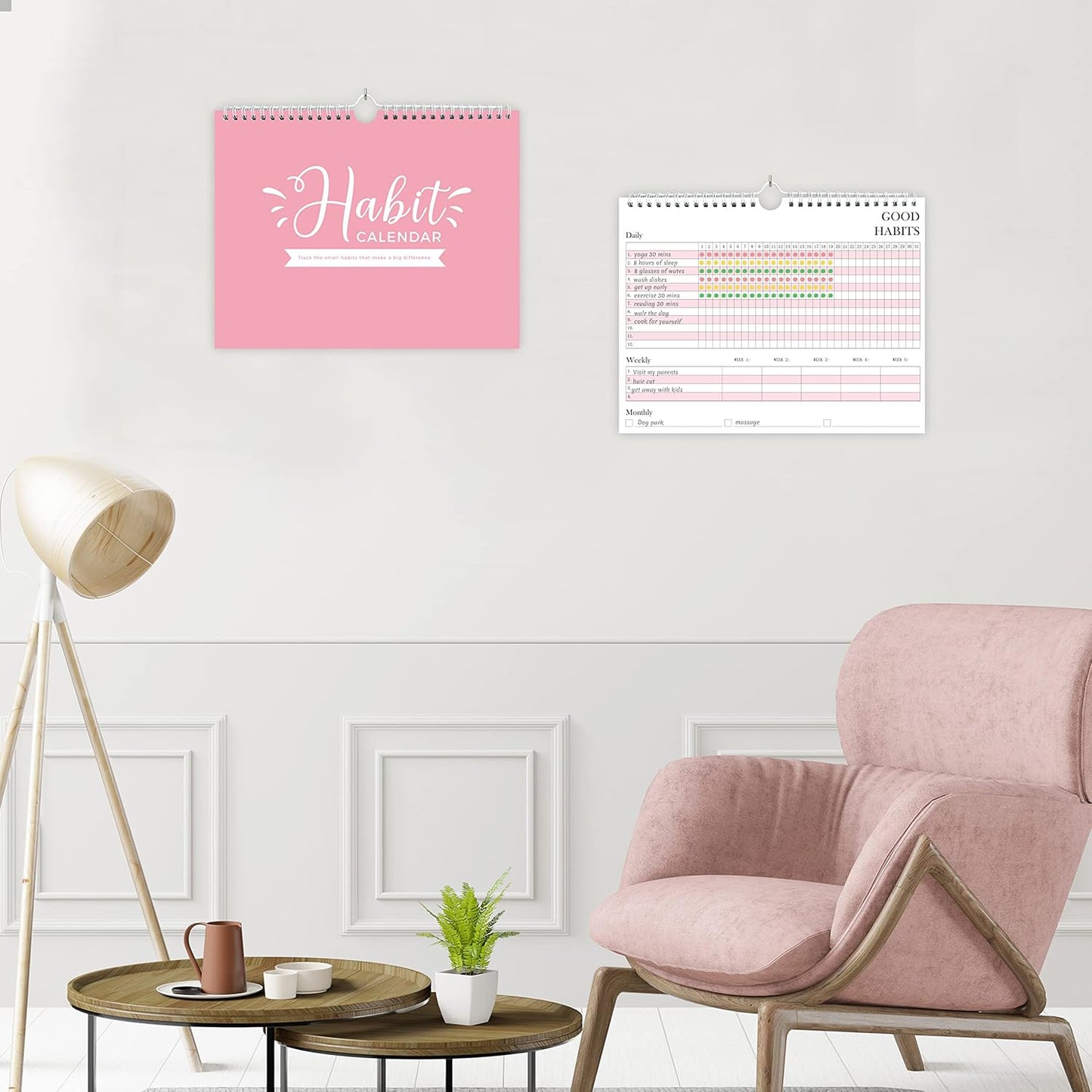 Habit Tracker Journal - Undated Weekly & Monthly Planner with Spiral Binding12Months, 8.5"x11' Pink