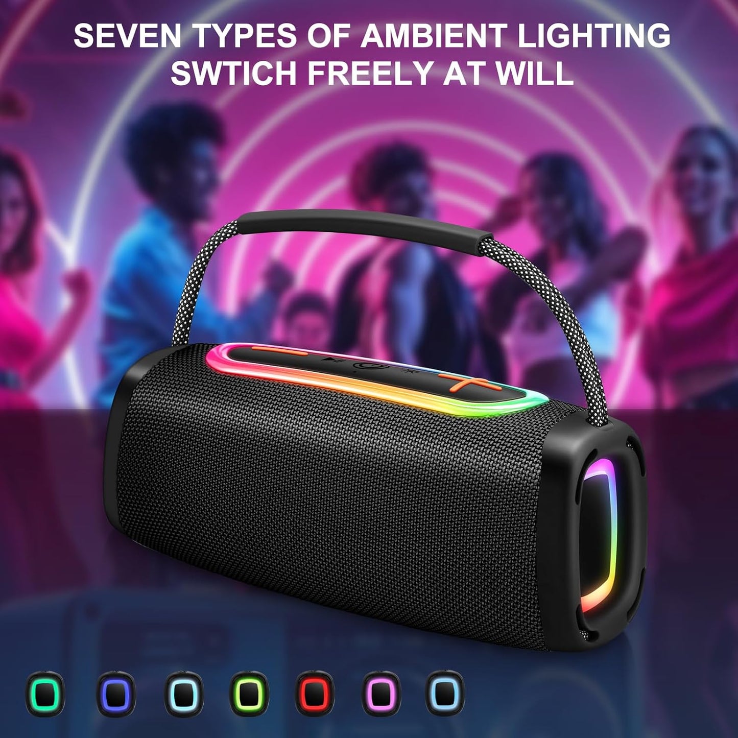 Bluetooth Speaker 6000mAh, 36H Playtime BT5.4 Portable Wireless Speaker with Loud Stereo Sound, IP6 Waterproof, 24W Portable Speaker with RGB Multi-Color Rhythm Lights for Outdoor/Home/Party as Gift
