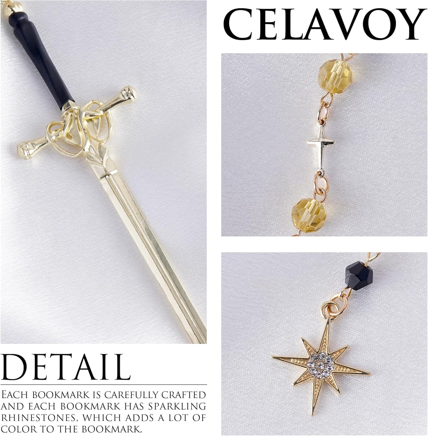 Fantasy Sword Bookmark Gifts - Funny Vintage Metal Book Marks Crystal Beads Chain Stars Charm Page Mark Bookish Birthday Gift Reading Accessories for Women Students Teachers Lovers Readers