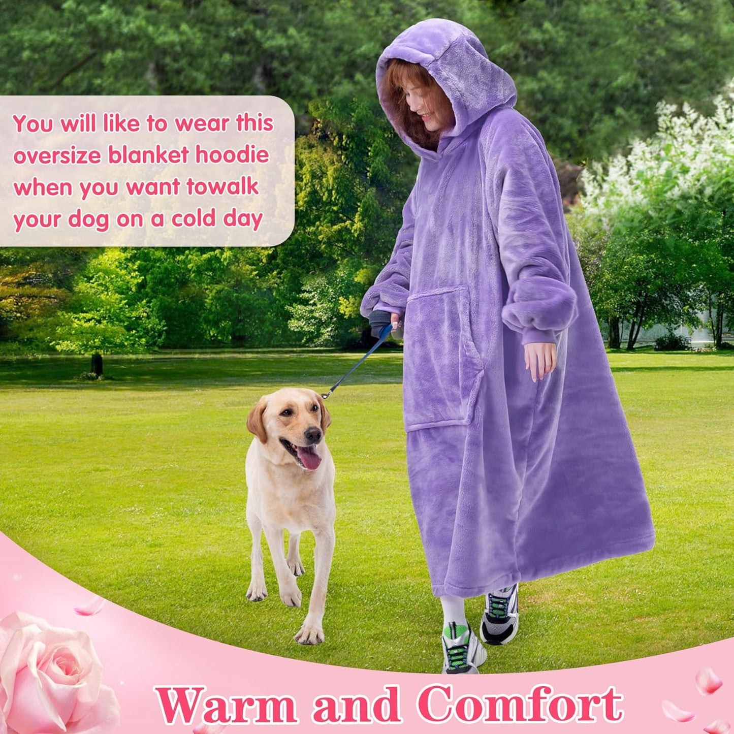 Waitu Wearable Blanket Sweatshirt Gifts for Women and Men, Super Warm and Cozy Blanket Hoodie, Thick Flannel Blanket with Sleeves and Giant Pocket - Purple
