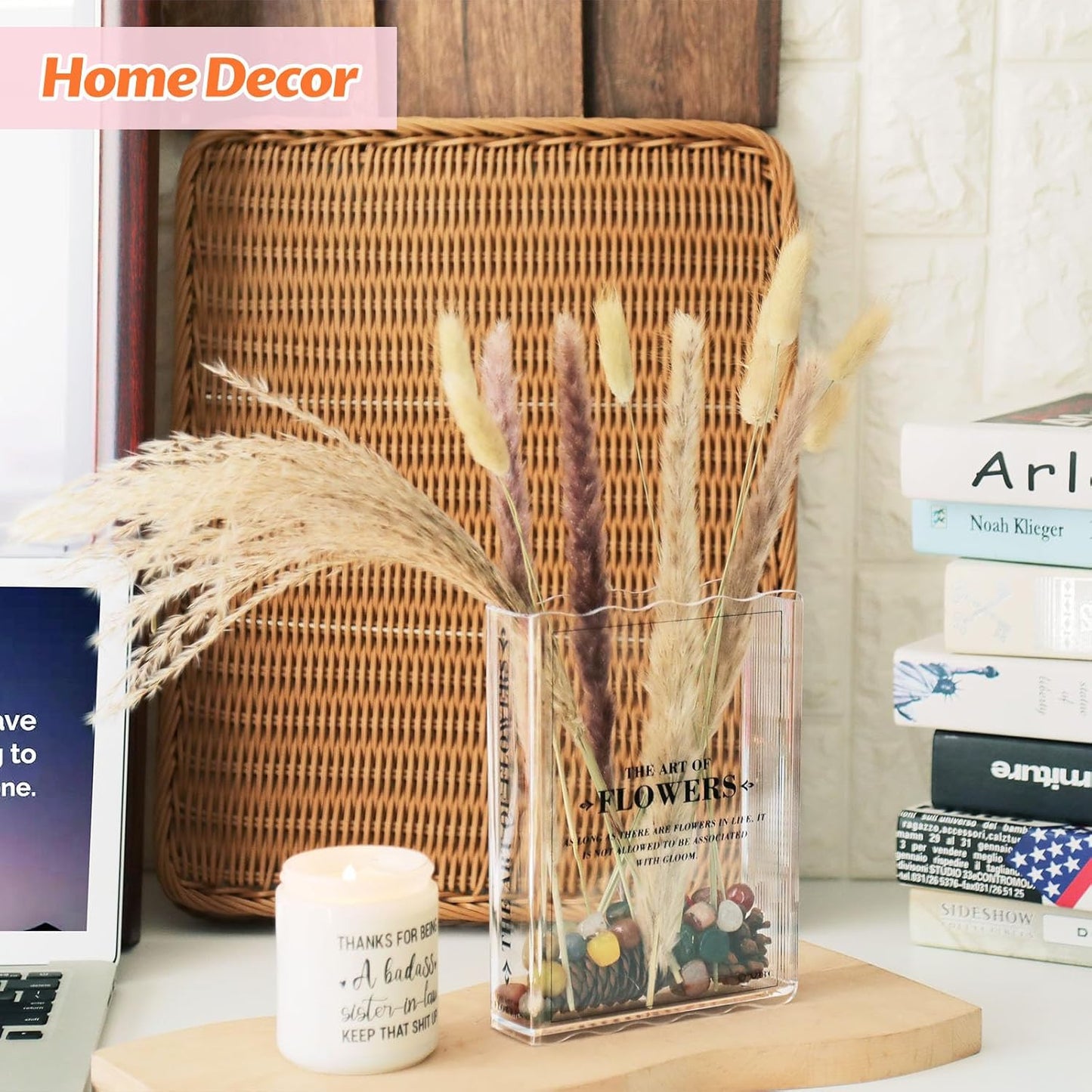Book-Shaped Vase for Flowers, Book Lovers Gifts, Aesthetic Room Decor Cute Flowers Vases & Must-Have for Home, Bookshelf, Bedroom & Office Decor for Women & Teacher Gift - Like Mothers Day (Clear)
