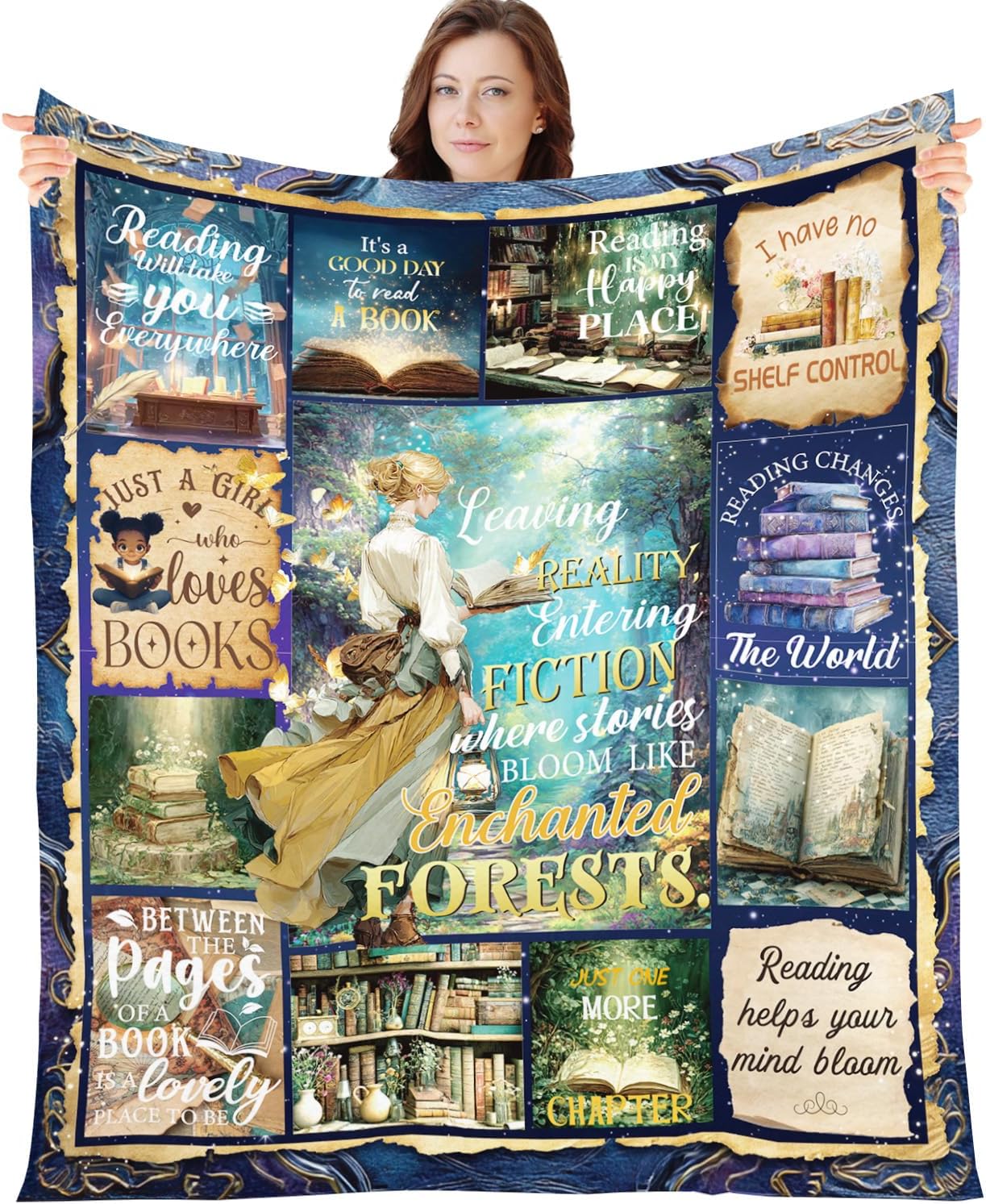 Book Lovers Gifts for Women - Fantasy Reading Blanket Gifts for Book Lovers Books Club Bookish Gift for Bookworm Birthday Christmas Soft Flannel Throw Blanket for Sofa Couch 60 x 50 Inches