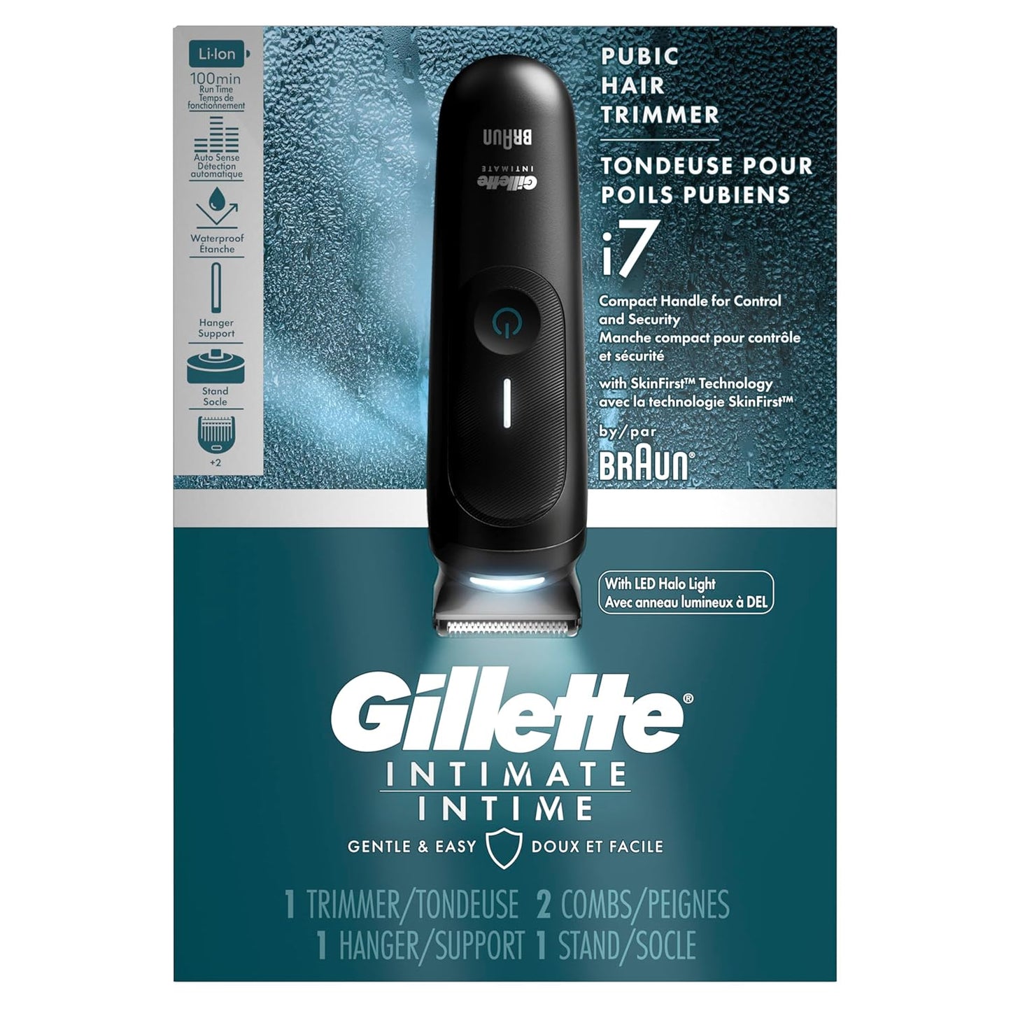 Gillette i7 Intimate Men’s Premium Pubic Hair Trimmer, Waterproof LED Body Hair Trimmer for Men, Manscaping Body Groomer