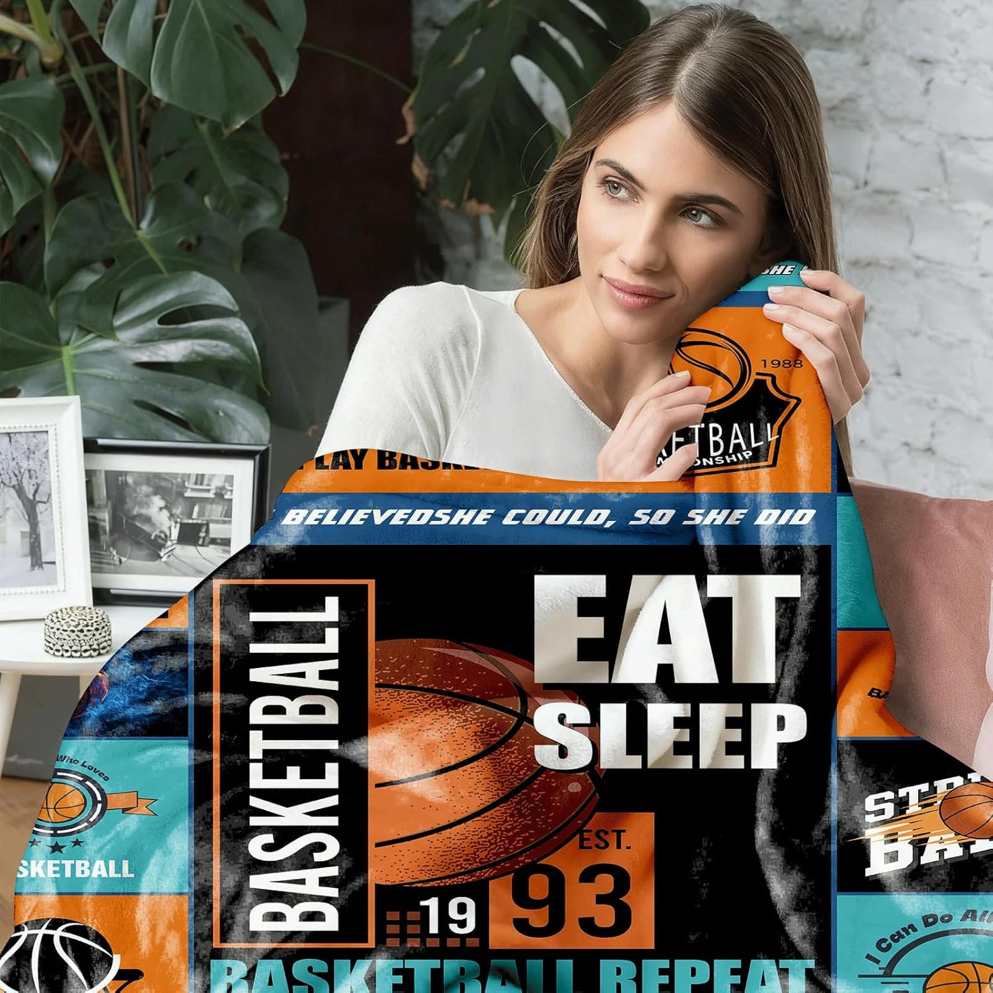 Basketball Throw Blanket 60 x 50 – Soft Flannel Fleece Sports Room Decor for Boys & Girls, Teen Collage Poster Style, Cozy Couch/Bed Throw, Machine Washable Gift for Basketball Fans