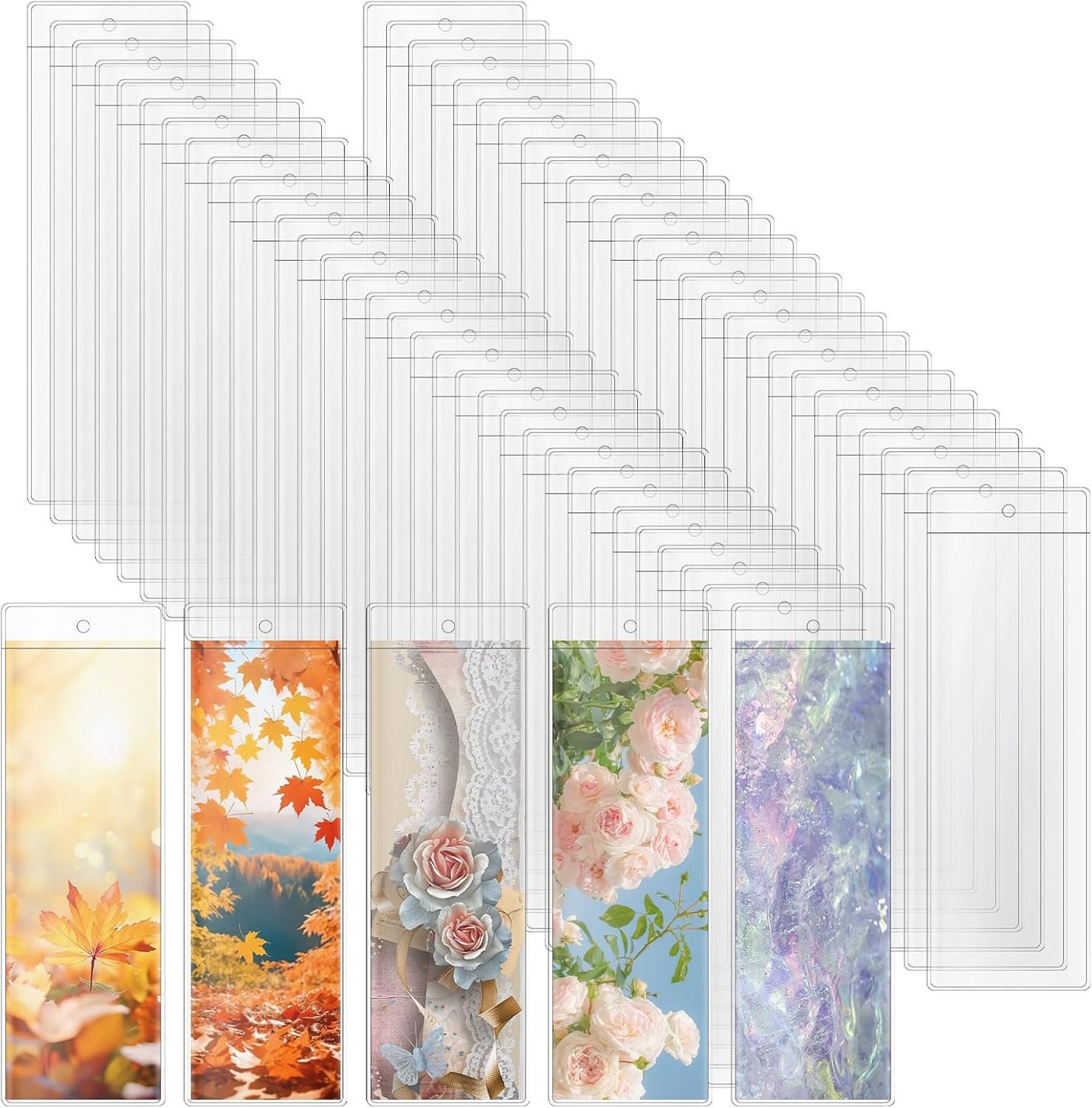 100 PCS Clear Bookmark Sleeves, 7.5 x 2.5 Inch Blank Bookmark Holder Large Clear Photo Booth Sleeves with Hole Book Marker Cover Holder for Wedding Valentine’s Party Favor Decoration