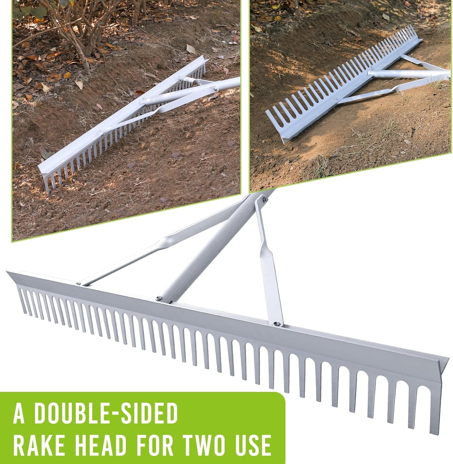 36 Inch Aluminum Landscape Rake, Garden Rake, Heavy Duty Rakes for Lawns, Metal Rake for Gardening, Loosening Soil, Lawn Care, Lake and Beach