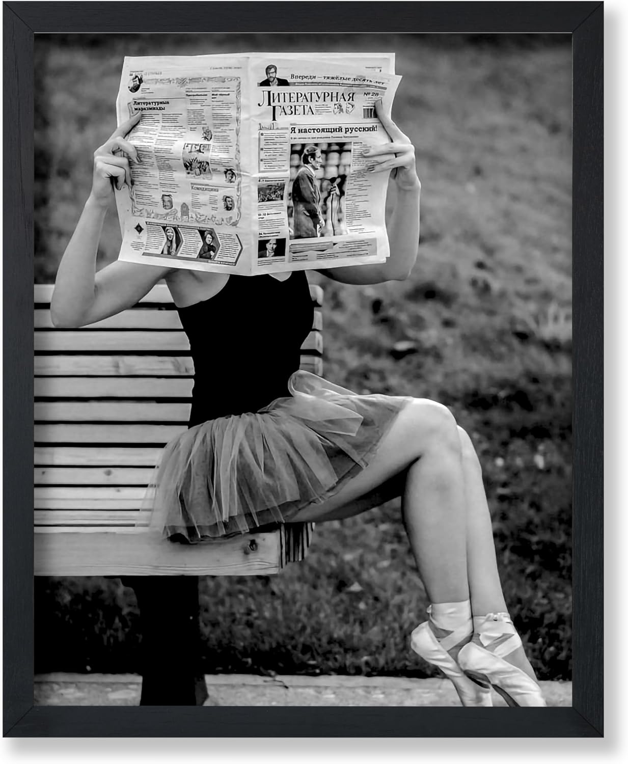 Poster Master Ballet Dancer Reading Newspaper Poster - Ballerina Print - Dance Art - Black and White Illustration - Photography Print - Chic Girl's Bedroom or Office Decor - 8x10 UNFRAMED Wall Decor