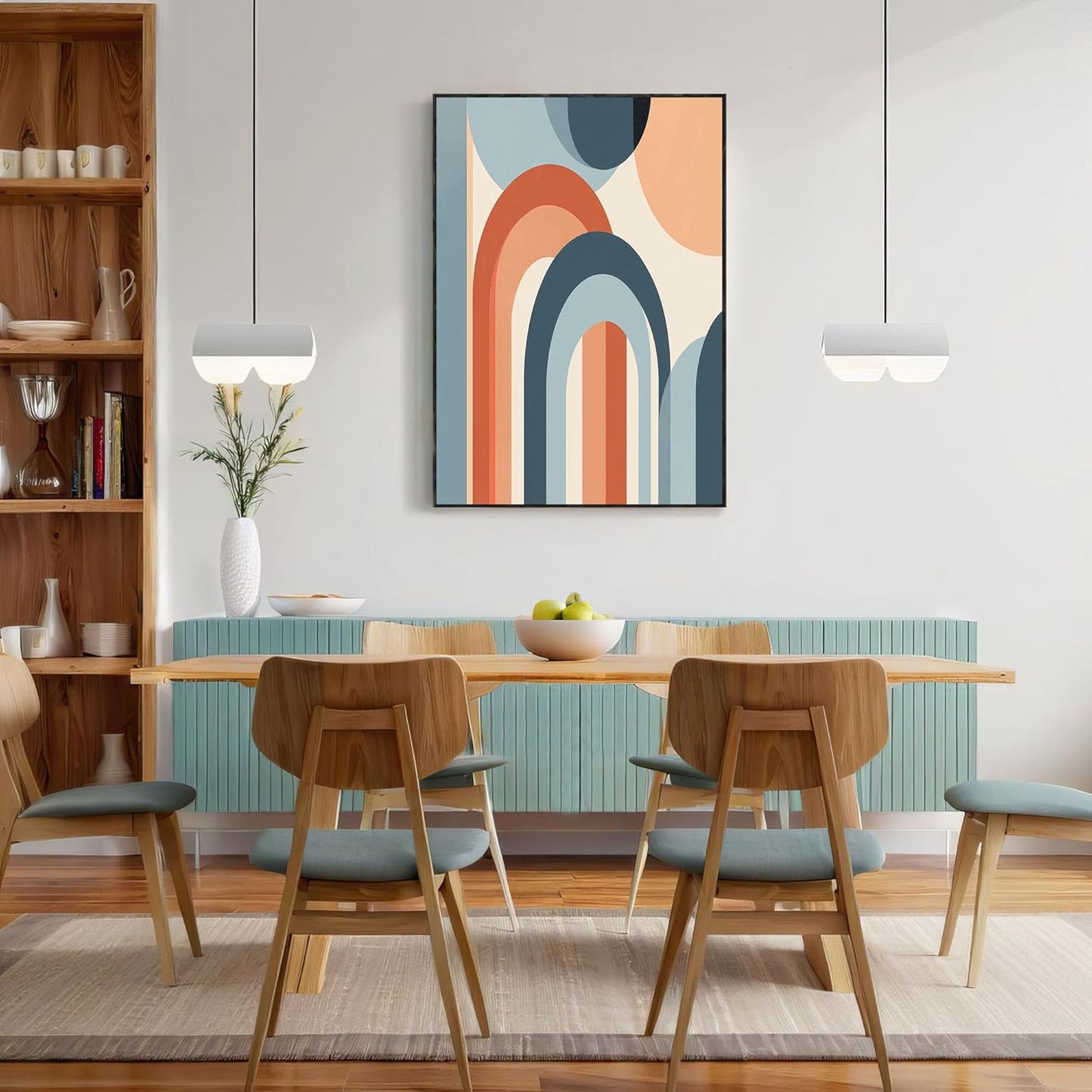GDJSMIN Modern Art Style Wall Art, Abstract Geometric Blue Graphics Poster For Reading Room Living Room Decor 12X 16 Inch Unframed