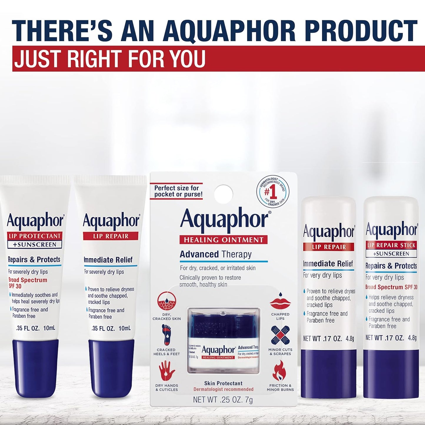 Aquaphor Lip Repair Stick, Moisturizing Lip Balm Pack, Relieves Dryness, 0.17 Oz Stick, Pack of 2