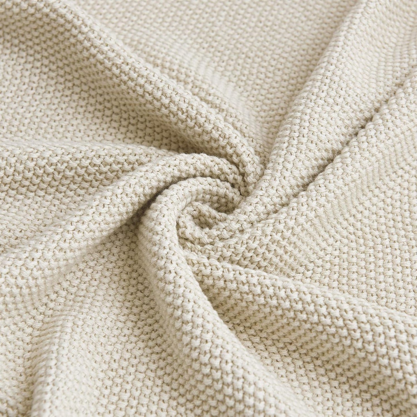 Longhui bedding Cotton Cable Knit Throw Blanket for Couch Sofa Bed, Home Decorative, Lightweight Woven Blankets with Bonus Laundering Bag, 50“ x 60”, Beige