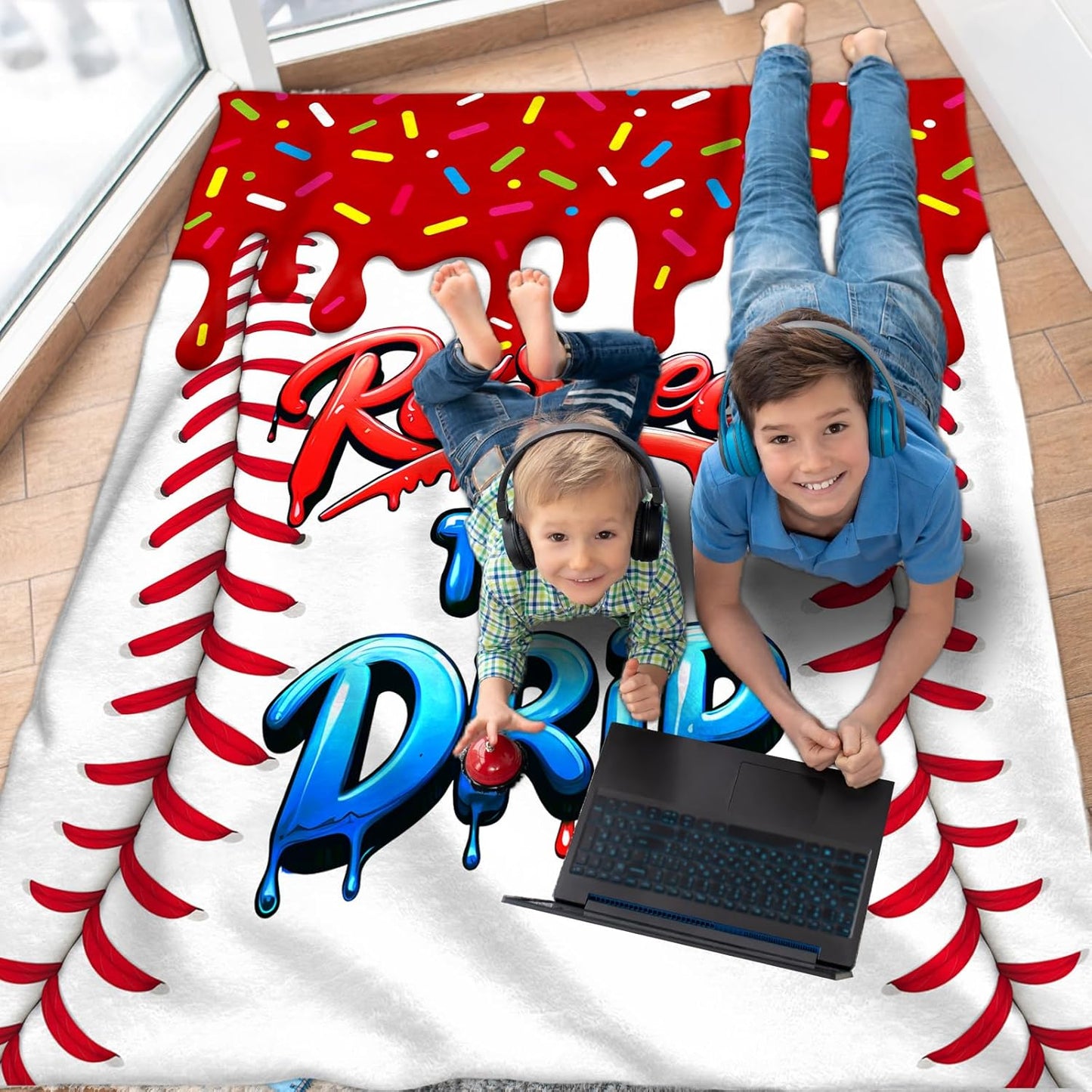 Kids Blanket for Gift Baseball Blankets for Girls 3-5 Gifts for Birthday Daughter on Bed Sofa, Cozy 50 x 40 Inches Ice Cream Baseball Flannel Throws for Living Room Garden