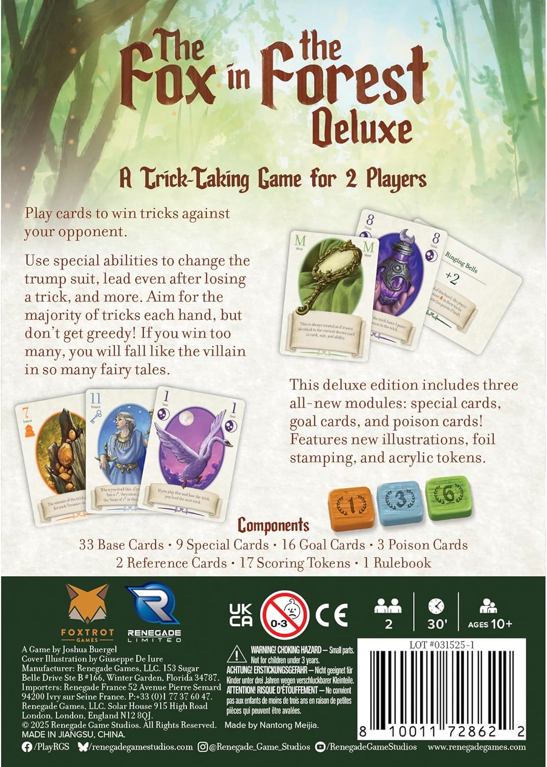 Renegade Game Studios Fox in the Forest Deluxe 2 Player Trick-Taking Card Game, Fairy Tale Strategy Game with Foil Cards & Acrylic Tokens, Ages 10+