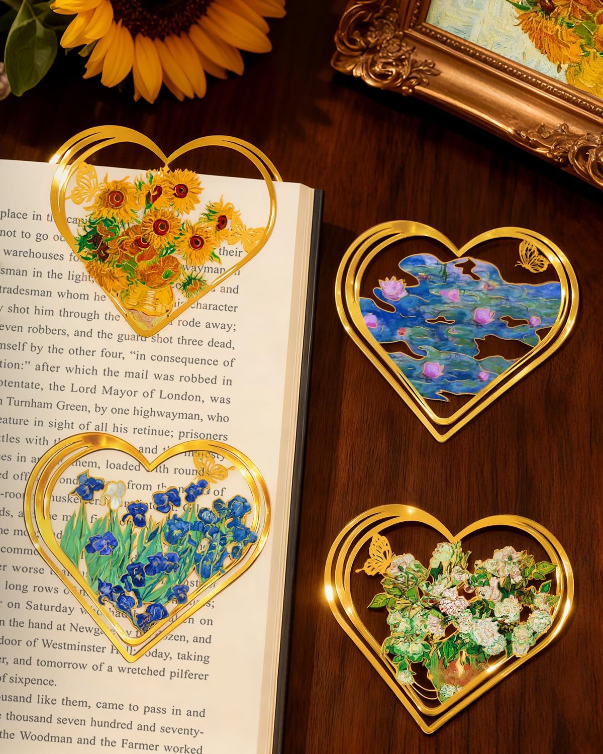 4pcs Metal Clip Heart Bookmarks for Reading Women, Van Gogh Monet Oil Painting Cute Hollow Butterfly Corner Page Book Marks for Women,Teachers Students,Reading Accessories Gifts for Book Lovers