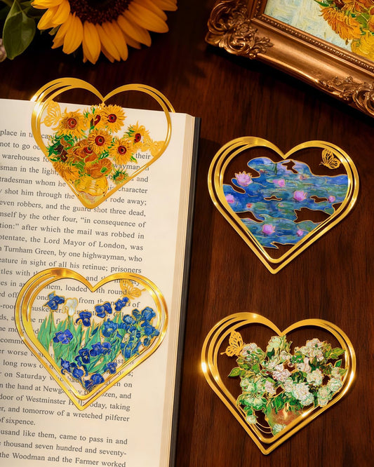 4pcs Metal Clip Heart Bookmarks for Reading Women, Van Gogh Monet Oil Painting Cute Hollow Butterfly Corner Page Book Marks for Women,Teachers Students,Reading Accessories Gifts for Book Lovers