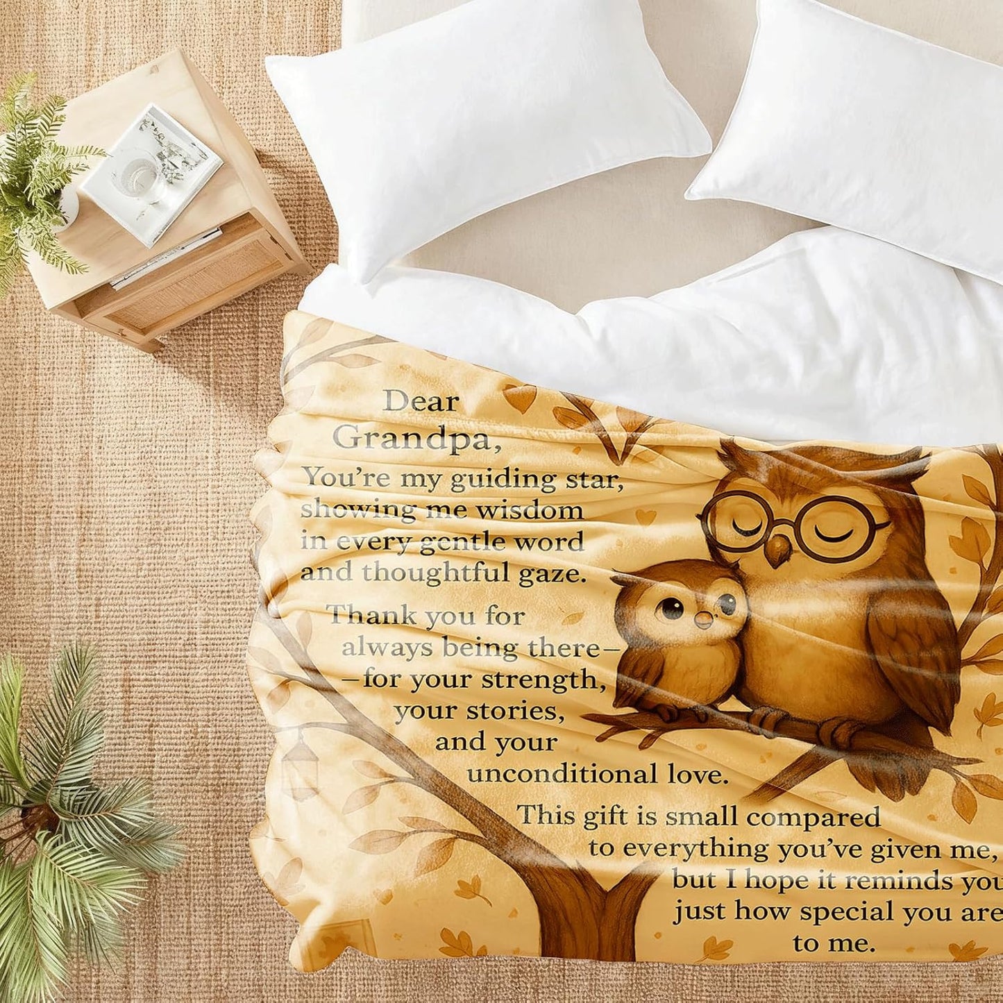 Grandpa Gifts Blanket 60"x50" – Thoughtful Birthday Gifts for Grandpa,Sentimental Owl Spirit Board Blanket,Cozy Flannel Throw,Best Ever Gifts from Grandson