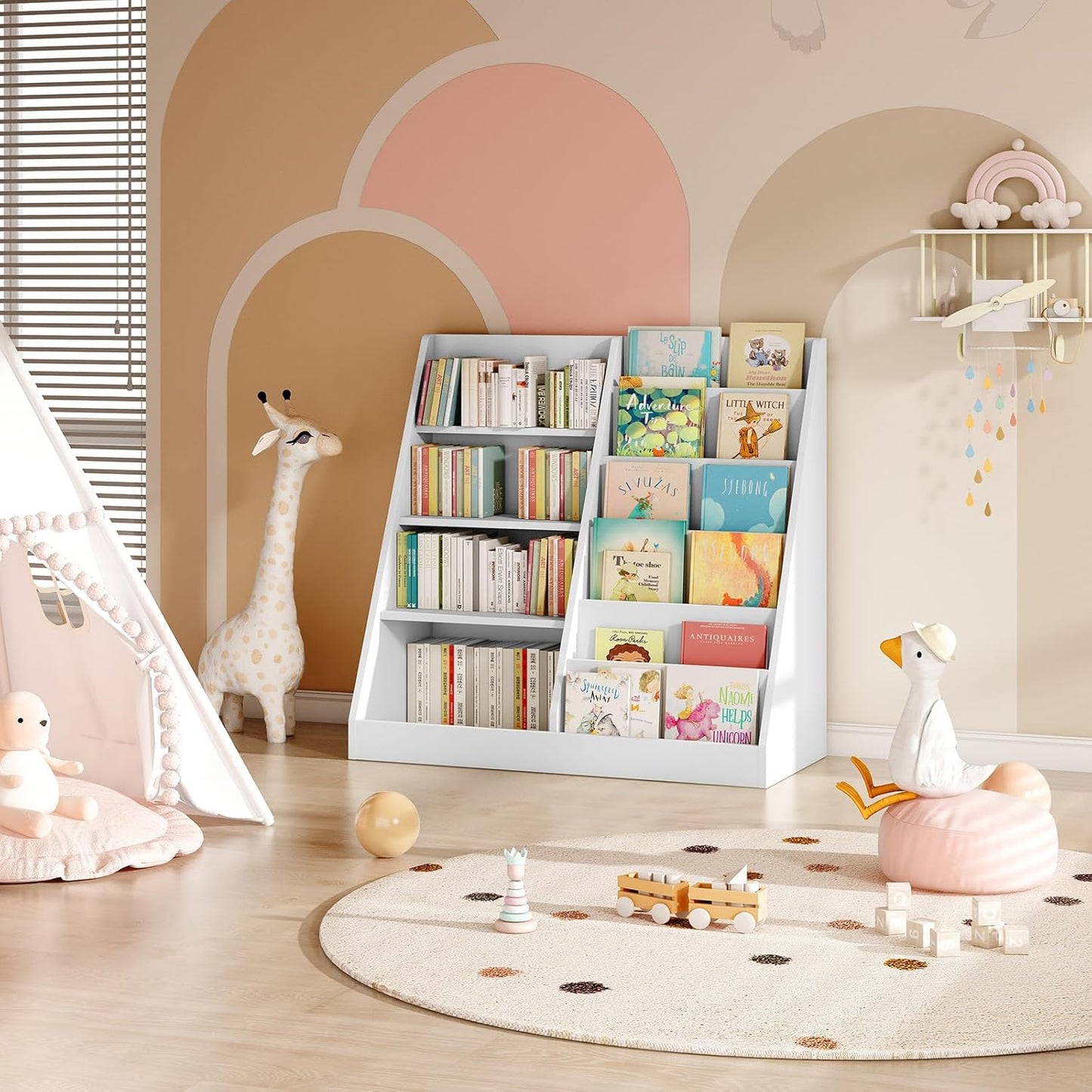 Tatub 6 Tier Kids Wooden Bookshelf and Toy Storage, Children Toy Organizer with Book Shelves, Toddler BookRack Baby Bookcase for Nursery, Playroom and Classroom, White