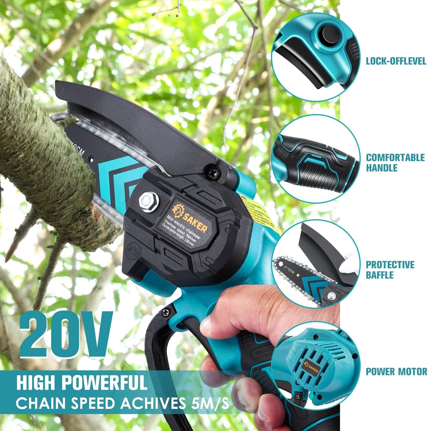 Saker Mini Chainsaw,Portable Electric Chainsaws Cordless,Handheld Chain Saw Pruning Shears Chain Saws for Tree Branches,Courtyard,Household and Garden,Gifts for Men Dad Husband Women