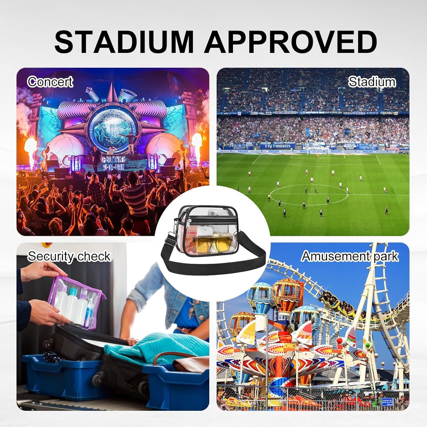 Clear Bag for Stadium Events Clear Sports Fan Handbags Purses with Adjustbale Strap for Concerts Festivals Game Day