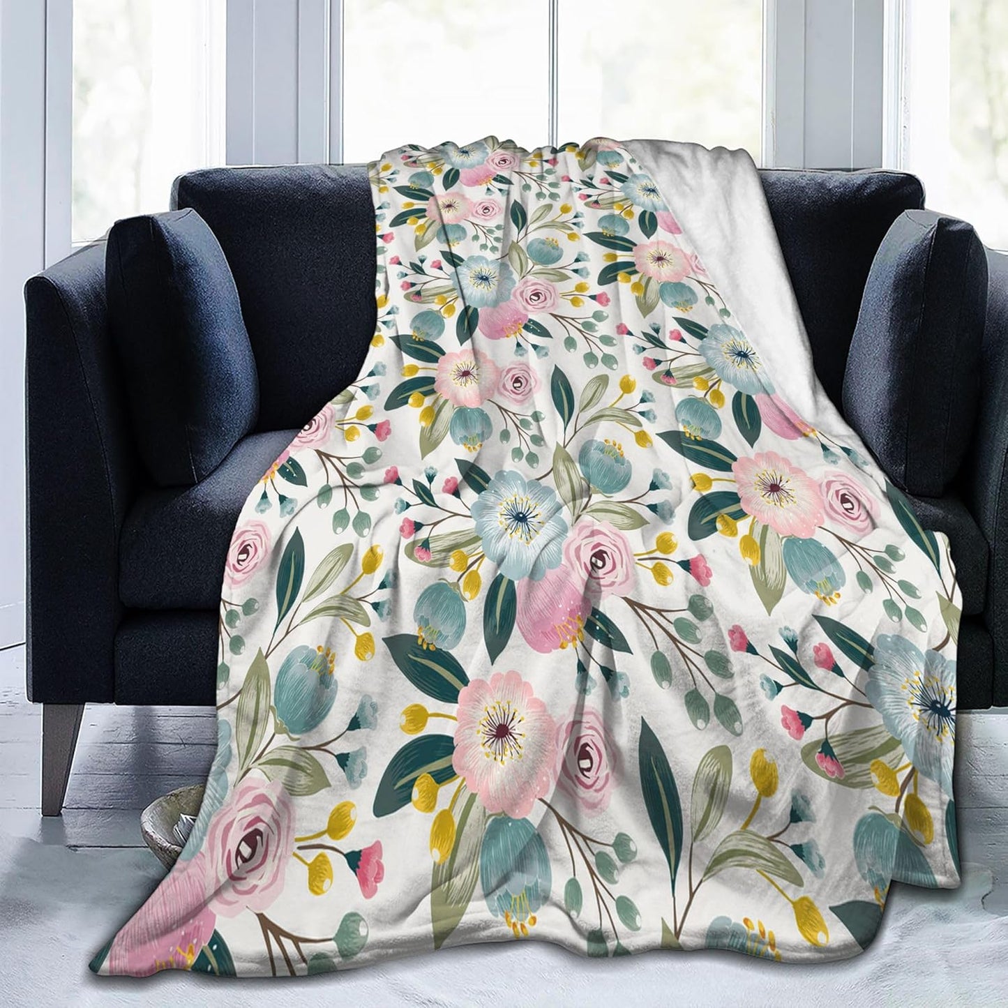 Floral Flannel Blankets 80x60 Inches,Sofa Flowers Throw Blanket Lightweight Cozy Plush,Blanket for Couch Sofa Bedroom Living Rooms, Blanket Decor Gifts for Women and Men