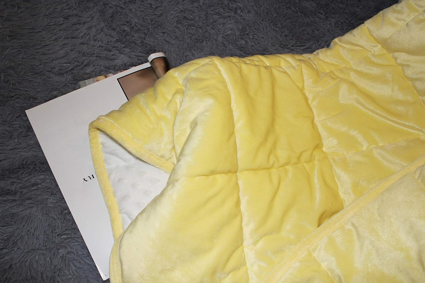 ALANSMA Reversible Weighted Blanket for All Season, Luxury Velvet, Warm and Cool, Adult 15Lb Yellow Weighted Blanket, Enjoy Sleeping Anywhere(Light Yellow,60"x80" 15lbs)