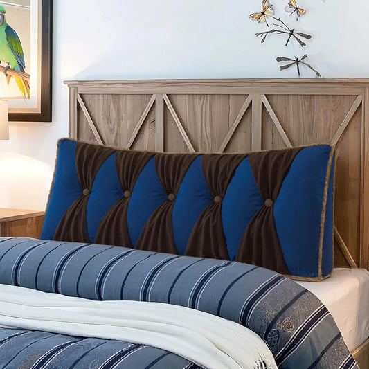 Triangular Reading Pillow Wedge Headboard for Sitting in Queen Bed Backrest Support, Daybed Wall Cushion Positioning Pillow Velvet Cover Blue