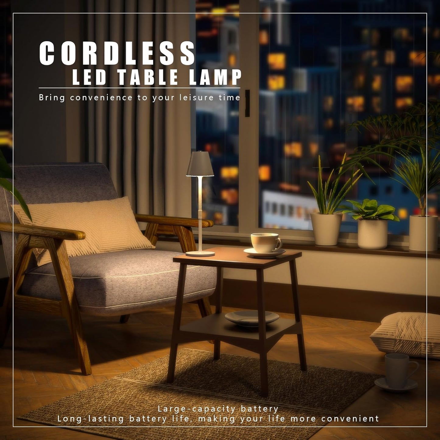 Modern LED Cordless Table Lamp, 4000mAh Rechargeable Battery, 3 Level Brightness Night Light, Metal Shell, Minimalist Design, for Couples Dinner/Coffee Table/Restaurant/Bedroom, White