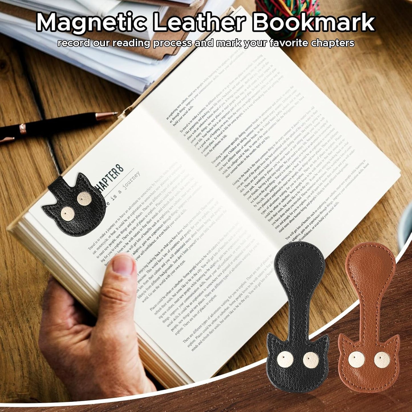 Book Weight Holder Page Open Weighted Black Magnetic Cat Bookmarks Reading Accessories Office Desk Decor Executive Gift for Writer Reader (02Bookmark Page Holder + Bookmark)