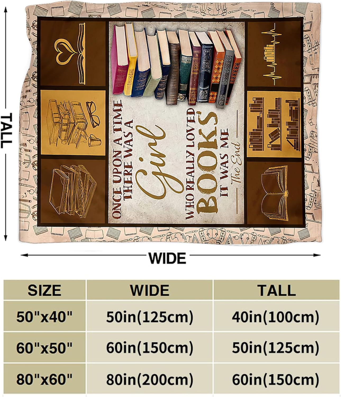 jerkboo Books Reading Blanket Throws Reading Gifts Reading Throw Blanket for Girls Kids Adults Soft Warm Cozy Fleece Blanket for Couch Sofa Bed 50""x40""