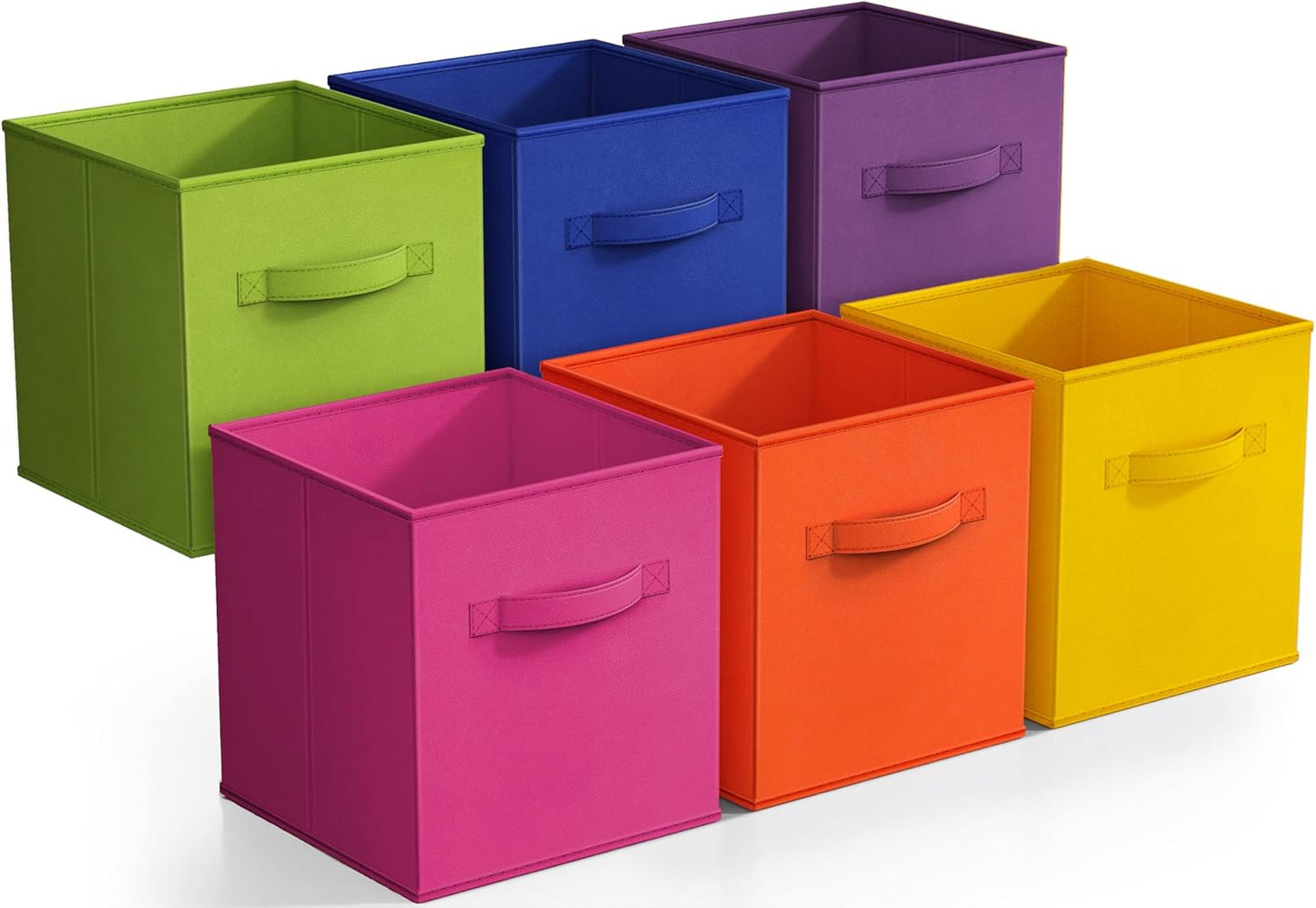 Sorbus 11 Inch Fabric Storage Cubes - Sturdy Collapsible Bins With Handle - 6 Foldable Baskets for Organizing Clothes, Toys, Books - Multi Colored Storage Baskets for Shelves, Kids Room, Closets