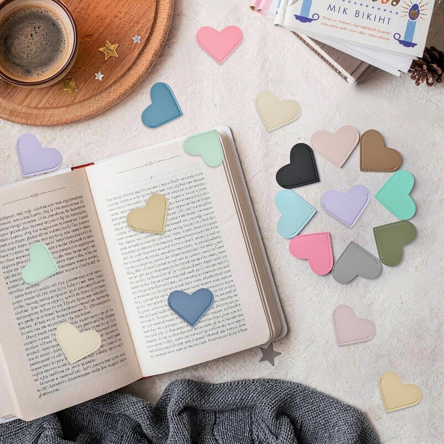 30 Pcs Leather Heart Bookmarks for Women, Cute Book Marks for Reading, Ideal Gift for Home, Office, School Reading Supplies(15 Colors)