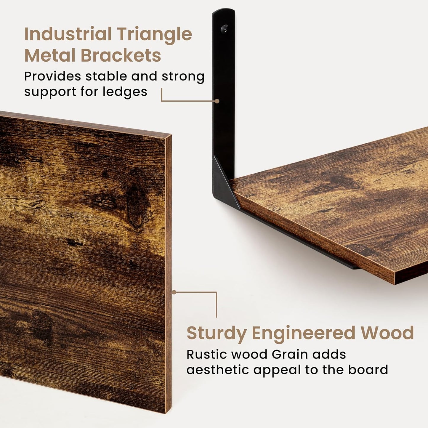 Fun Memories Rustic Brown 12 Inch Deep Floating Shelves Set of 2, Wall Mounted Shelf with Metal Brackets, Rustic Wood Wall Shelf for Bathroom, Kitchen and Living Room, Rustic Brown, 36W x 12D
