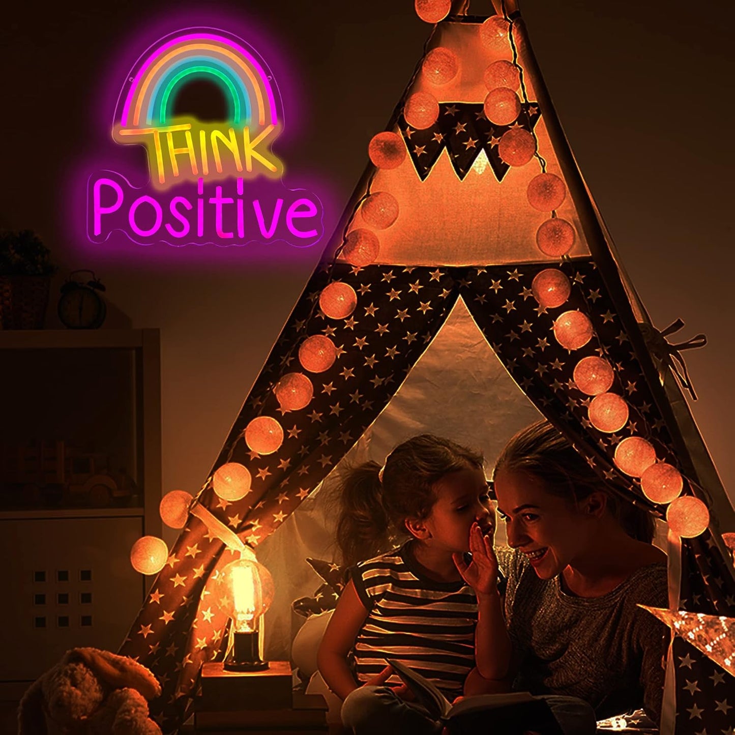 Think Positive Neon Sign, Think Positive Led Rainbow Neon Sign for Wall Decor, Neon Wall Art, USB Powered for Bedroom Decor Man Cave Bar Pub Wedding Christmas Birthday Party Gift (13x12.2in)