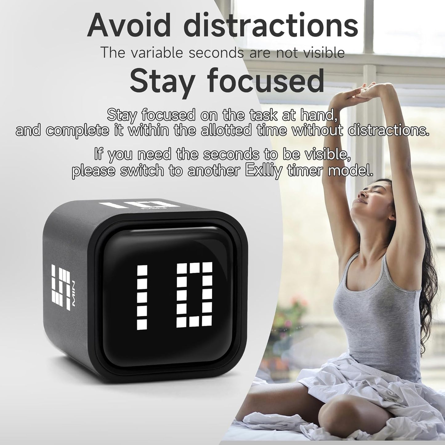 Rotating Productivity Timer 5, 10, 30, 60 Minutes Preset, Desk Cube w/Gravity Sensor for ADHD, Mute Functions, Ideal for Work, Study, Kitchen, Back to School (Black)