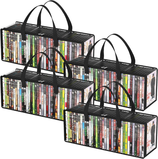Lifewit DVD Storage Bags, Clear PVC DVD Case Holder with Handles, Front Window Zipper Design, Stackable Media Organizer for Blu Ray Disc, Movie Cases, VHS Box, Hold 140 Pcs DVDs (35 Each), 4 Pack