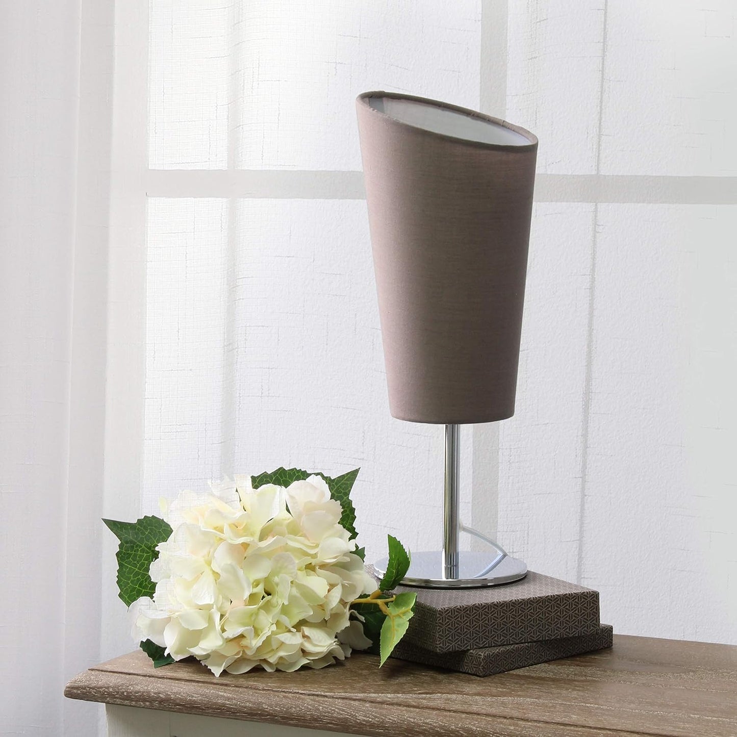 Simple Designs LT2061-GRY Mini Chrome Angled Fabric Shade Table Lamp, Gray