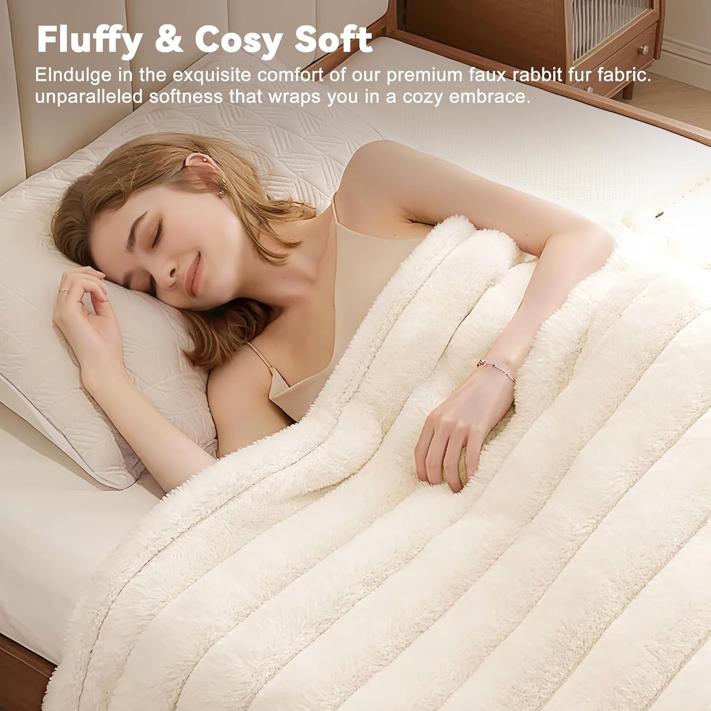 Faux Fur Throw Blanket for Couch,Cozy Soft Plush Thick Striped Luxury Blanket for Sofa Living Room Bedroom,50 * 60 Inches, White
