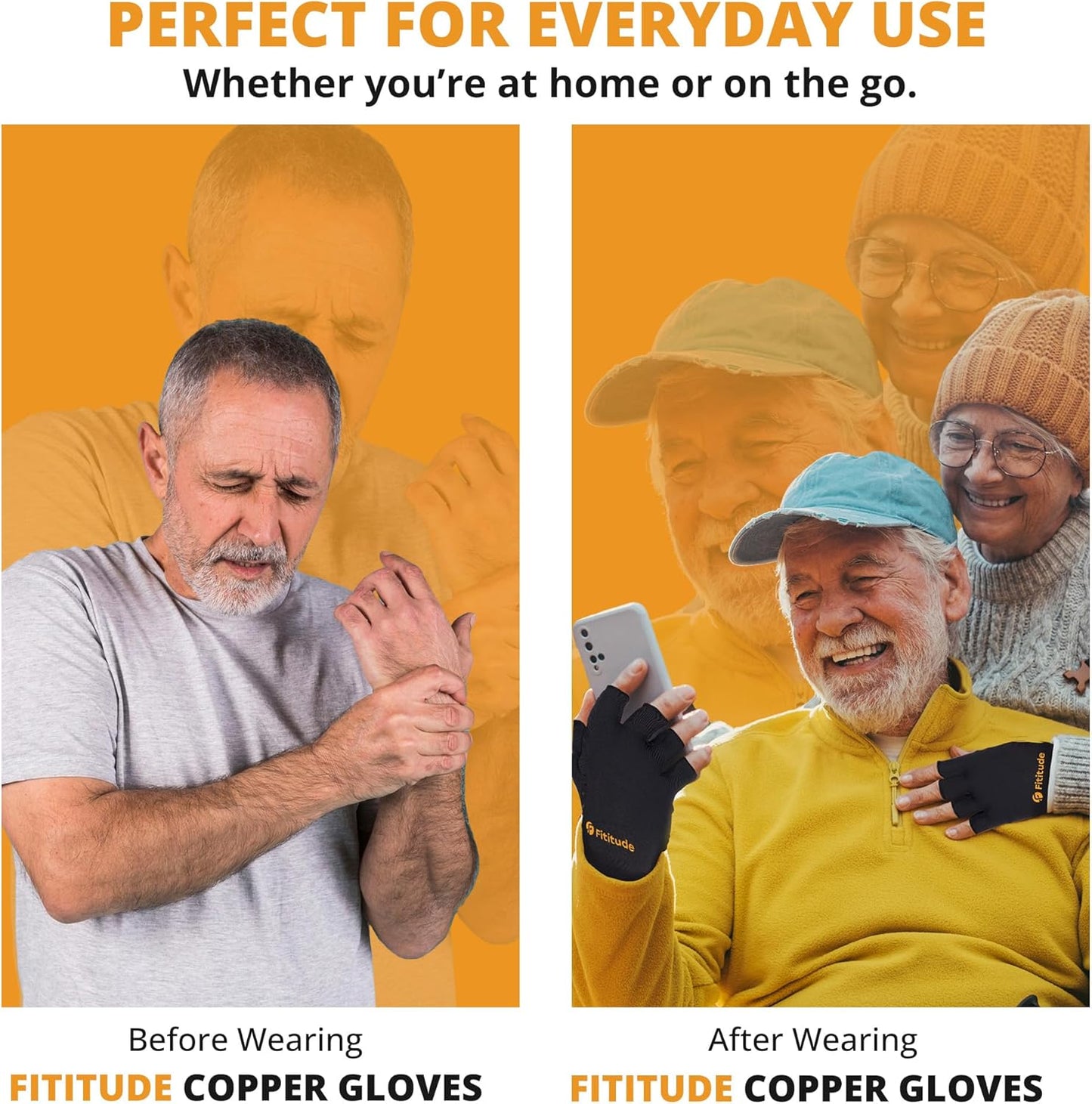 Fititude: Copper Infused Compression Gloves Half Finger | Helps Recovery from Arthritis, Swelling, Joint, Hand Pain Relief