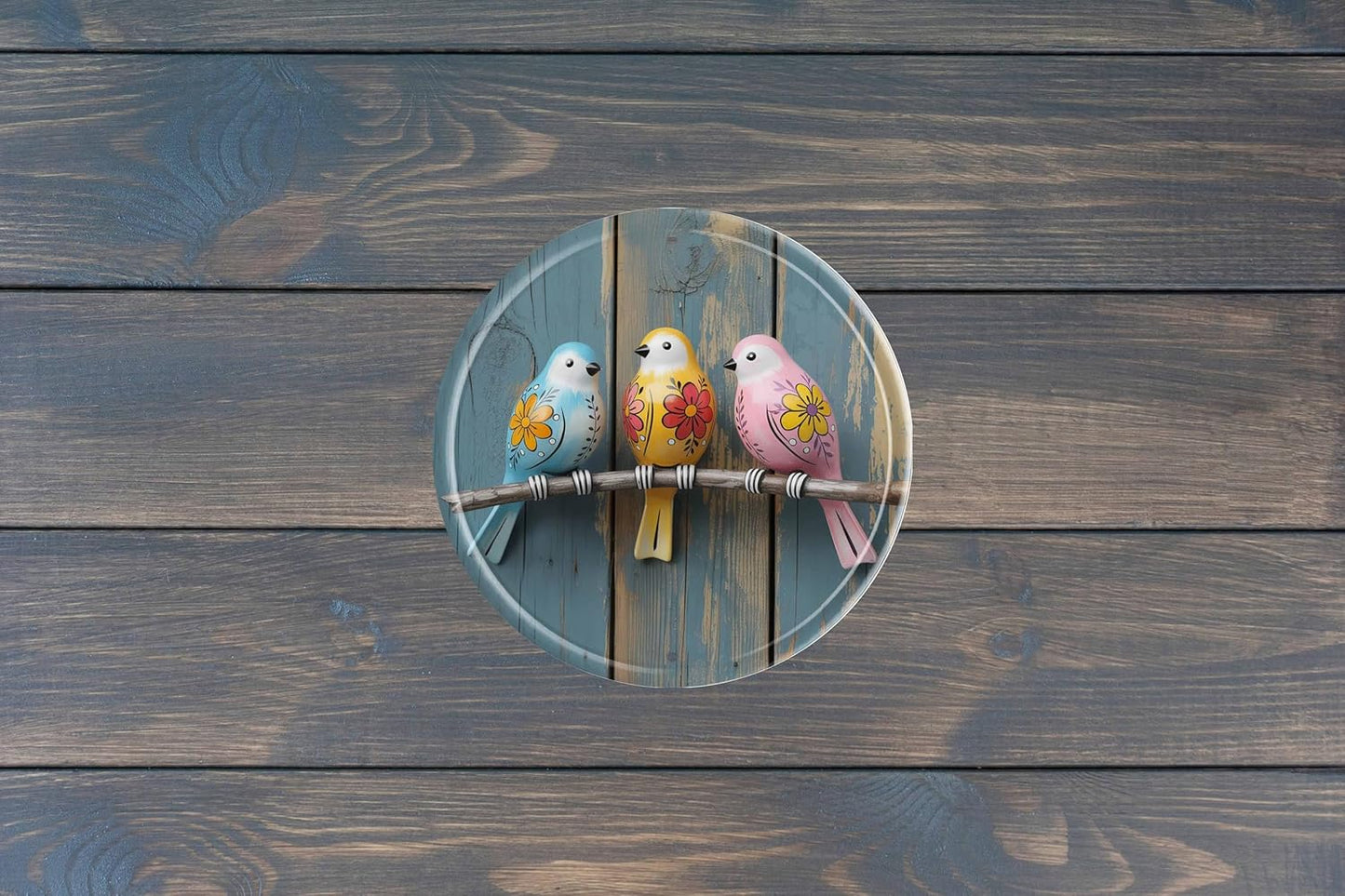 Bird Metal Sign 8x8in Round Nature Plaque for Garden Wall Decor