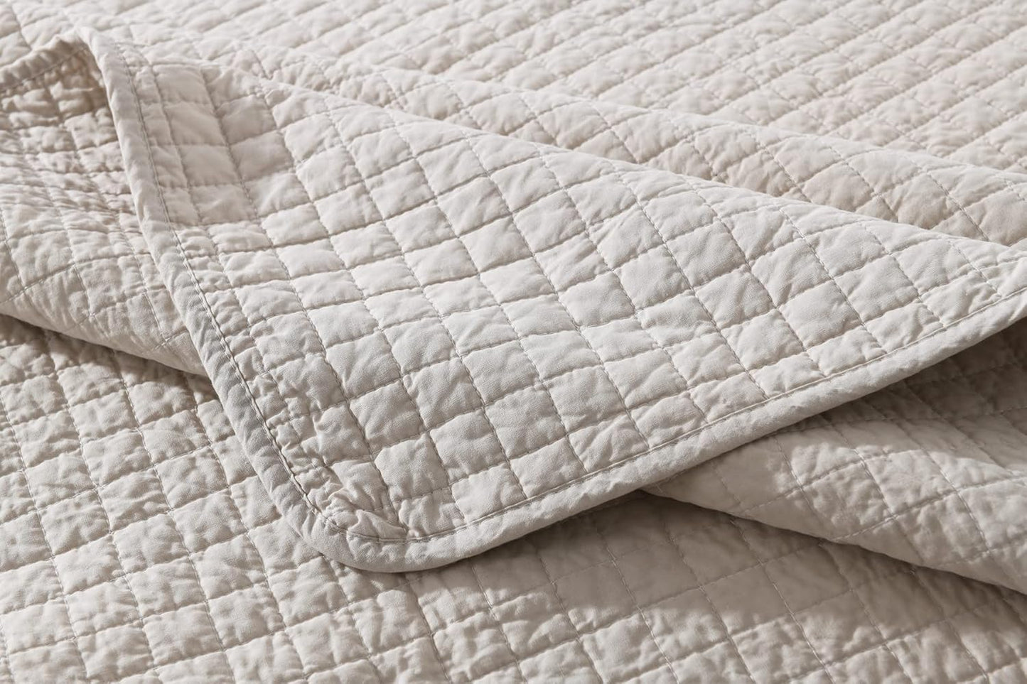 100% Cotton Quilted Throw Decorative Throw Blanket Multi Color Super Soft Warm Indian Vintage Reversible Quilt for Sofa and Couch 50"x60" (Natural Beige)