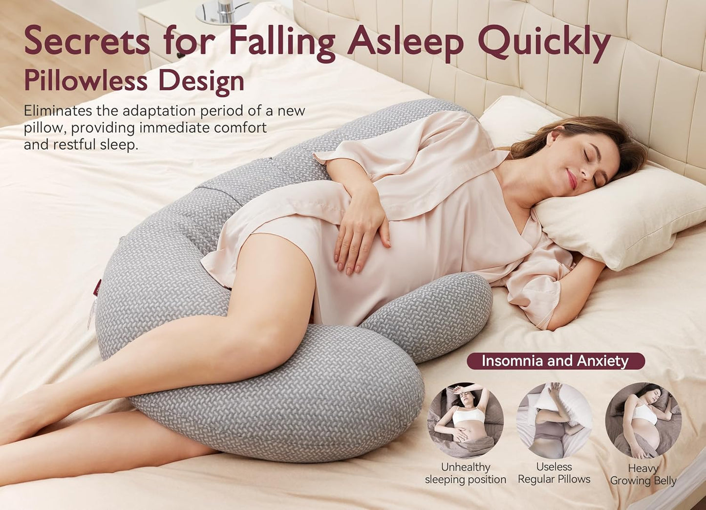 Momcozy Pregnancy Pillow, Original F Shaped Maternity Pillow for Pregnant Women with Adjustable Wedge Pillow, Full Body Support Pregnancy Pillows for Side Sleeping with Air Layer Cover, Grey