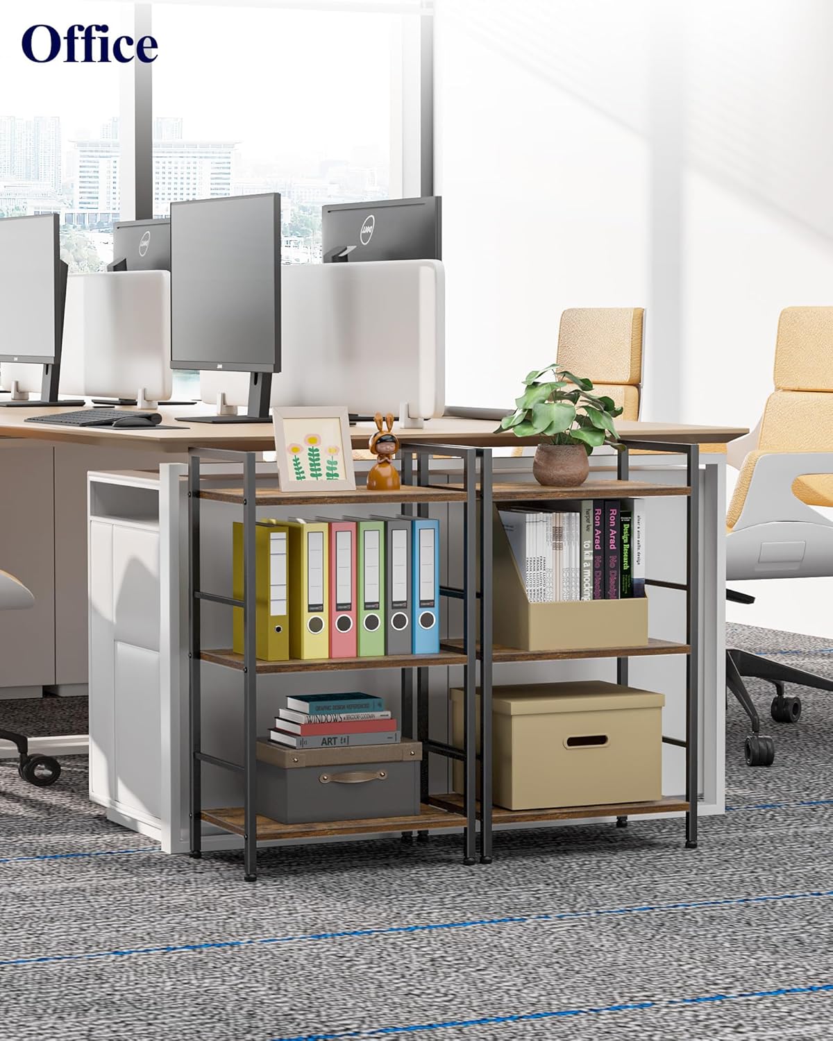 Kitsure 3-Tier Book Shelf - Wood & Metal Bookshelf with Handle & Adjustable Feet, Lightweight Bookcase for Living Room, Bedroom, Kitchen, Office or Dorm (16.5"×11.0"×28.1")