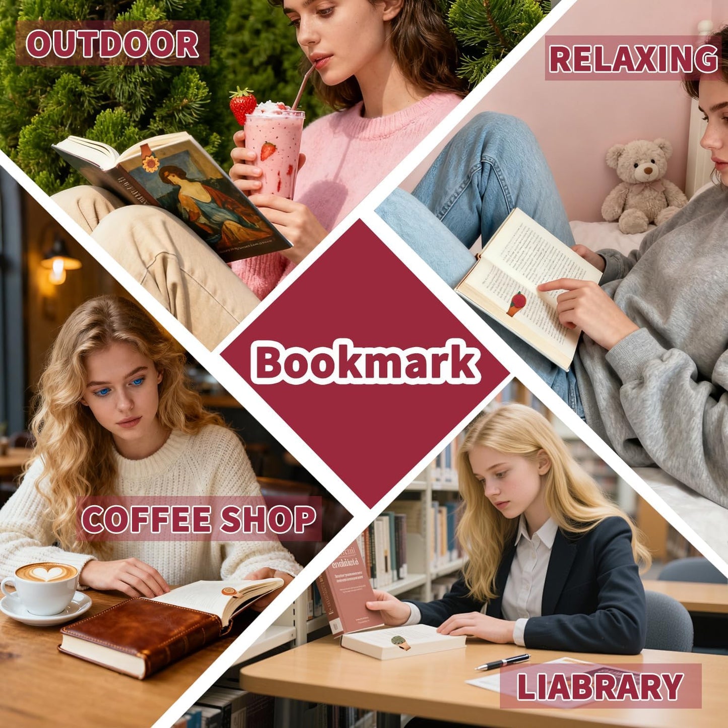 2PCS Vintage Magnetic Bookmark, Leather Bookmarks with Pen Holder Book Marker Clip Book Accessories Book Marks for Reading Women, Men, Book Lovers Gifts - Sunflower&Rose