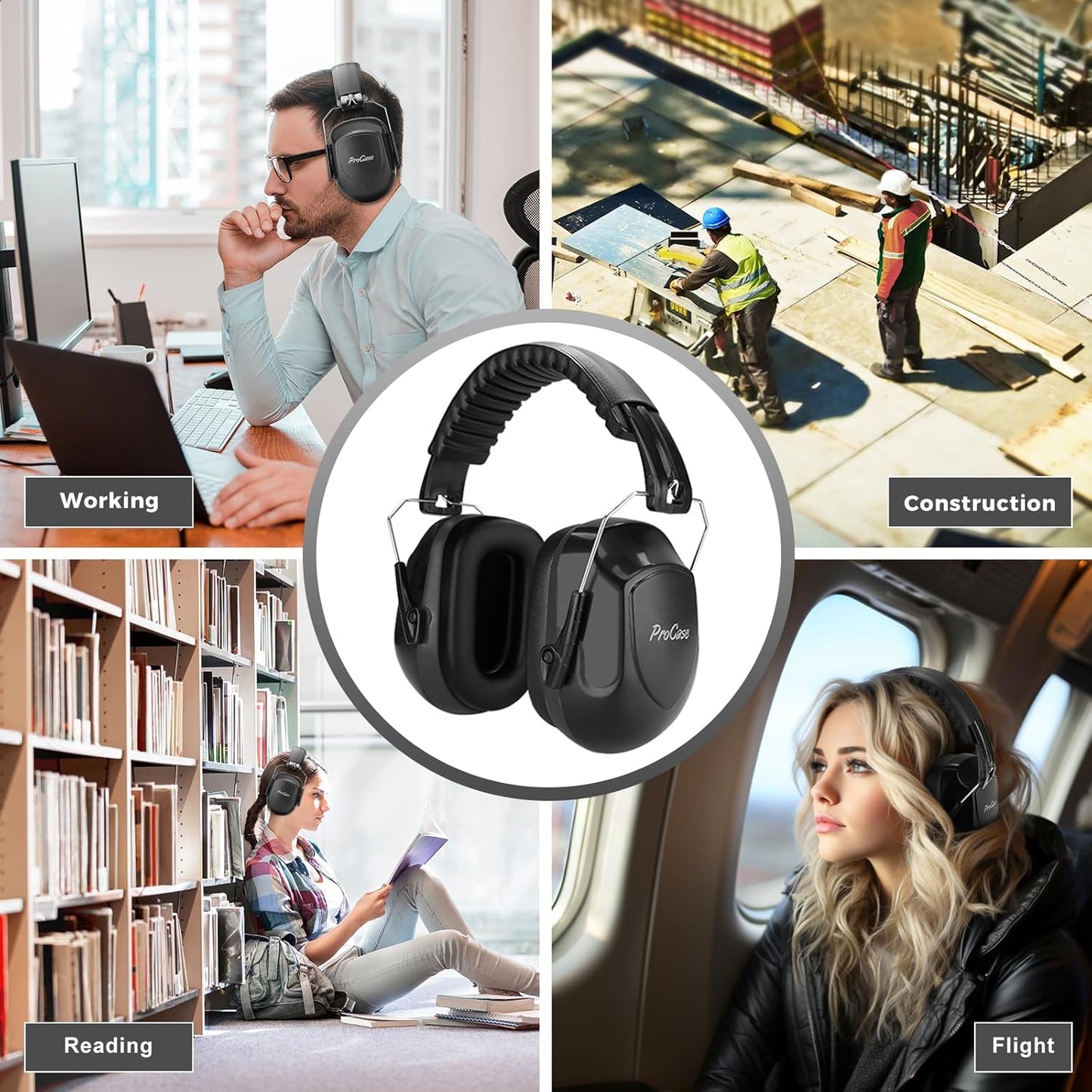 ProCase Noise Reduction Ear Muffs, Sound Proof Ear Protection, NRR 28dB Noise Cancelling Headphones for Adults Kids Autism, Hearing Protection for Mowing -Black