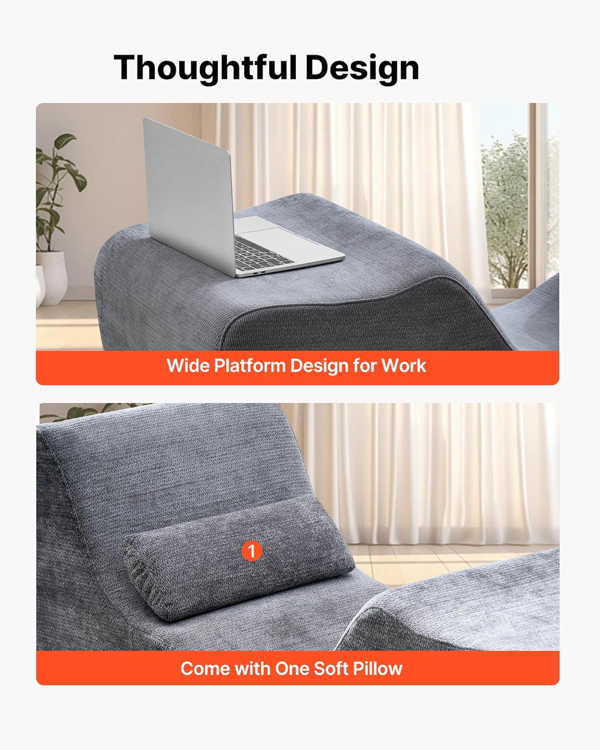 VEVOR Yoga Chair Chaise, Ergonomic Chaise Lounge Chair for Yoga, Modern Boneless Curved Foam Lounge Indoor for Massage, Stretching, Relaxation, Exercise, Used in Living Room, Bedroom, Balcony, Grey