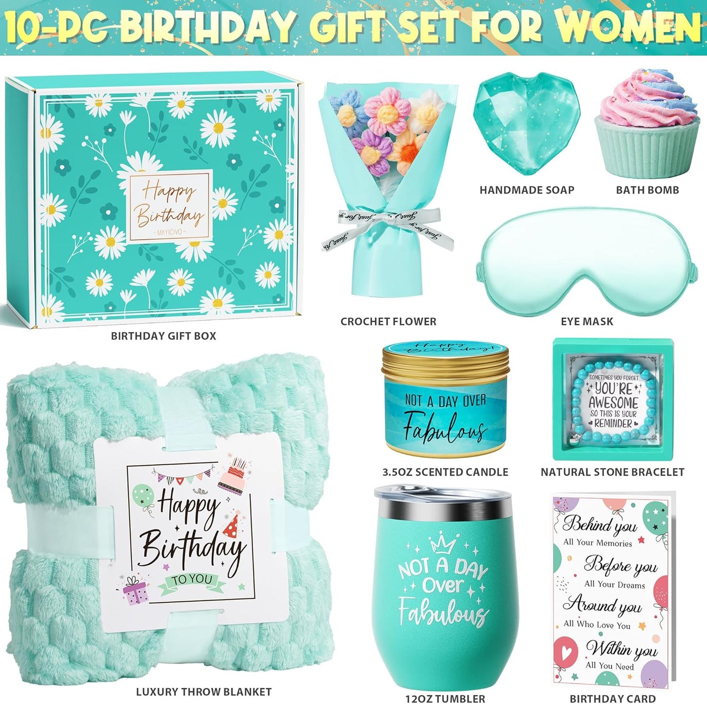 Birthday Gifts for Women Friendship, Unique Happy Birthday Gifts Basket for Mom Her Best Friend Sister Wife Girlfriend Coworker, Luxury Self Care Box Ocean Relaxing Spa Gifts Set for Women w/Blanket