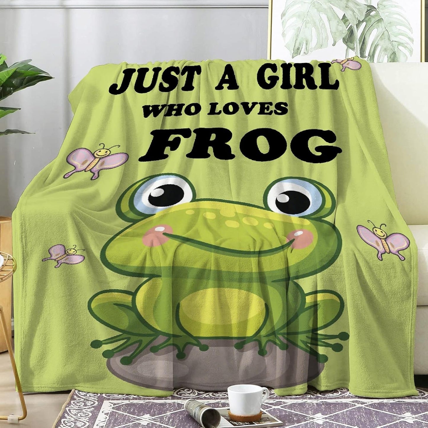 Just A Girl Who Loves Frog Soft Blanket All Season Throw Blanket Fleece Blankets Bed Sofa 50"x40"