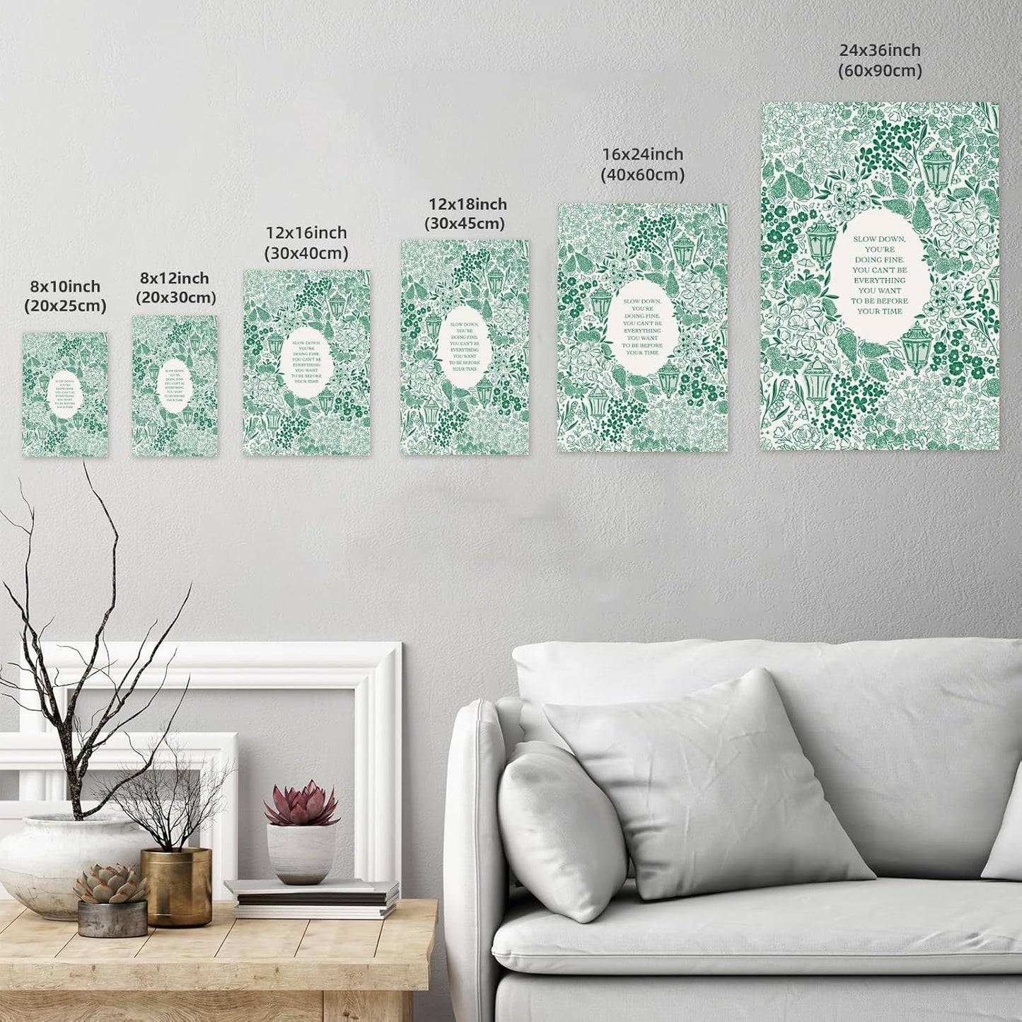 HUYKON Slow Down You’re Doing Fine Music Poster Vintage Song Lyric Green Wall Art Retro Positive Quote Motivational Floral Canvas Print Wall Decor Aesthetics for Bedroom Home 8x12inch Unframed