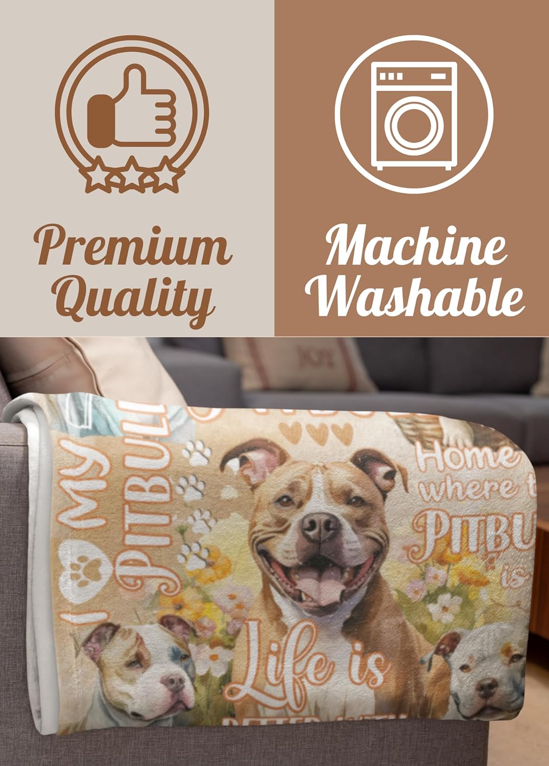 Pitbull Gifts for Pitbull Lovers, Pitbull Lover Gifts, Flannel Blanket Throws, 50" x 65"