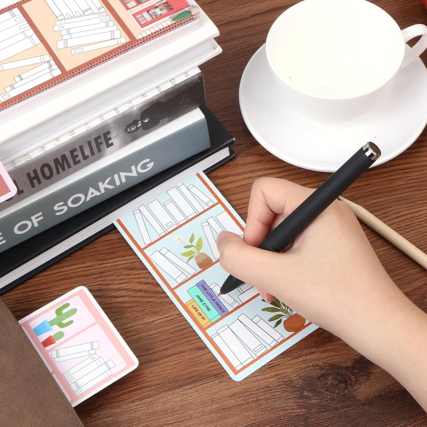 100 Pieces Book Tracker Bookmarks Bookshelf Design Double-Sided Reading Page Markers Bookmarks for Book Lovers Cute Book Marks for Reading Women Students School Supplies Gifts